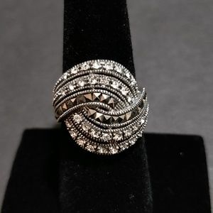 * Sterling Silver CZ & Marcasite Swirl Ring